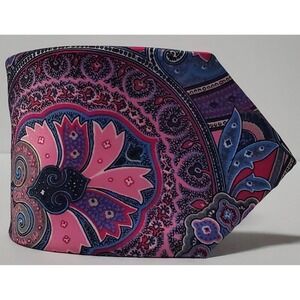Mario Ferrari Necktie Silky Rich Paisley Pink/Plum/Blue Raspberry Jewel Tone Tie